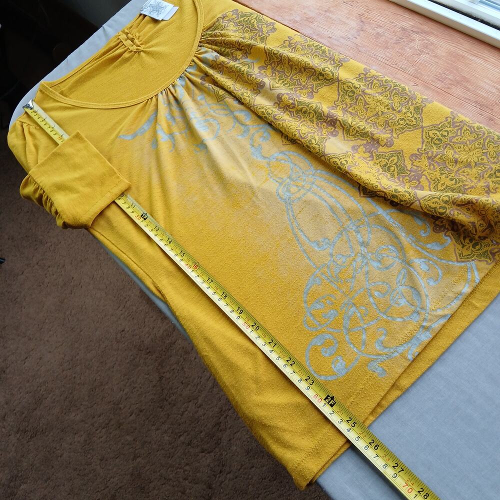 Ransom Vintage Y2K Tunic Tee Blouse L mustard yellow grey paisley graphic print - Picture 12 of 12